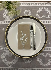 Resim Gümüş Yaldızlı Kraft Gelincik Çiçeği Baskılı Garson Katlama Peçete 16 Lı 