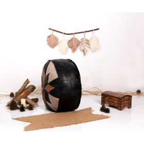 Resim Ottoman Pouffe El Yapımı Hakiki Deri Bohem Bahçe Balkon Bungalov Puf Yer Minderi 60x30cm Dolgulu Gönderilecektir. 