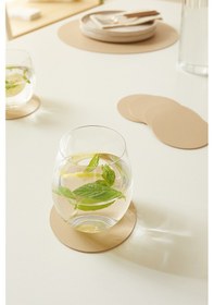 Resim Home Wave 4'lü Bej/taş Renk Suni Deri Bardak Altlığı Ø 10 Cm Bej 