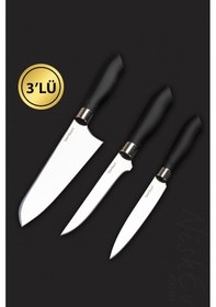 Resim Nishev Mastercut 3'lü Şef Bıçağı Seti - Küçük / Orta / Büyük Boy Siyah 