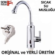 Resim Sıcak Musluk Elektrikli Ani Su Isıtıcı Termal Şofben Musluk Lavaboya Monteli 