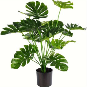 Resim Şık Büyük Sahte Monstera Bitkisi - 59.94cm Yükseklik, Bakım Gerektirmeyen İç Mekan Dekoru Ev & Ofis İçin, Dayanıklı Polyester, Ayarlanabilir Dallar 