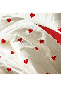 Resim %100 Pamuklu Flanel Pazen Kumaşından Kalpli Tek Kişilik Nevresim Takımı Kırmızı - Beyaz 