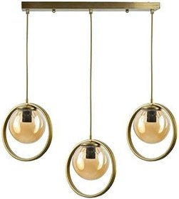 Resim Fer Avize Nina Modern Tasarım Eskitme Gold Renk Bal Camlı Sıralı Salon - Mutfak - Yatak Odası 3 lü Avize 