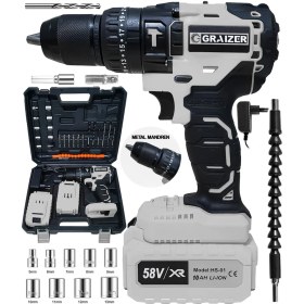 Resim Graizer 58 V 5 Ah 13 mm Çelik Mandren Darbeli Çift Akülü Vidalama Çelik Şanzuman Şarjlı Matkap 