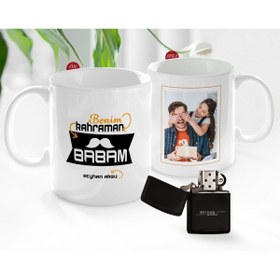 Resim Bk Gift Kişiye Özel Babalar Günü Hediyesi Fotoğraflı Kupa Bardak Ve Benzinli Çakmak Seti-24 