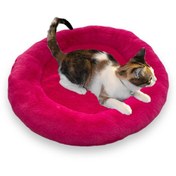 Resim 3EGROUP Yumusak Tuylu Pelus Yuvarlak Evcil Hayvan Kedi Yatagi Minder 50Cm Fusya Pembe 