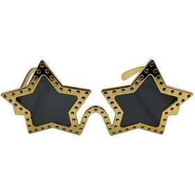 Resim Parti Gözlük Yıldız Görünümlü Gold-altın Renkli Siyah Camlı Eğlenceli Parti Gözlüğü Diğer 