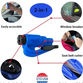 Resim Resqme 6'lı Aile Paketi, Orijinal Acil Durum Anahtarlığı, Araç Kaçış Aracı, 2'si 1 Arada Emniyet Kemeri Kesici ve Pencere Kırıcı, Abd'de Üretilmiştir, Kırmızı, Mavi 