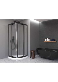 Resim Nokta Duşakabin Teknesiz Oval Duşakabin Plastik Camlı Siyah Profilli Şeffaf 