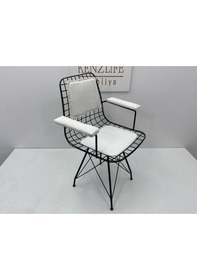 Resim Knsz kafes tel sandalyesi 1 li mazlum syhbeyaz kumaş kolçaklı sırt minderli ofis cafe bahçe mutfak 