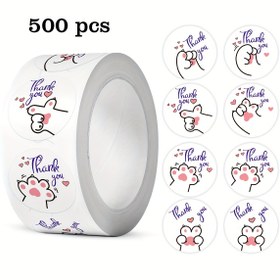 Resim 500 Sticker/Rulo Sevimli Karikatür Kedi Pati Şükran Kendinden Yapışkanlı Sticker Düğün Hediye Kartı El Yapımı İş Baking DIY Dekorasyon Etiketi PVC Su Geçirmez Mühür Sticke 