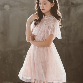 Resim Kızların Şık Romantik Dantel Fırfır Elbisesi 
