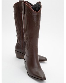 Resim Pietro Kahverengi Cilt Hakiki Deri Kadın Western Çizme Kahverengi Deri 