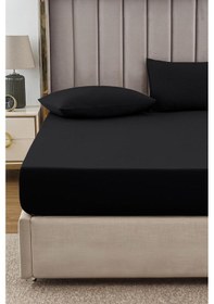 Resim Ranforce Siyah Pamuklu Tek / Çift Kişilik Battal Tam Kenar Lastikli Çarşaf 14 Renk Fıtted Siyah 