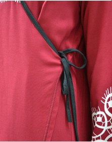 Resim Bilenler Halkalı Desenli Kruvaze Namaz Elbisesi Yandan Bağlamalı, Rahat Kesim 36 46 Beden Bordo 
