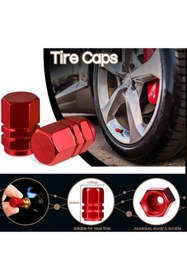 Resim Aksefuar Lazer Skoda Logolu Alüminyum Altıgen Kırmızı Sibop Kapağı 