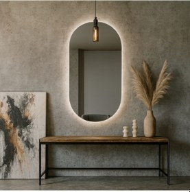 Resim 30x53 Cm Modern Oval Led Banyo Aynası Dokunmatik, Dim Edilebilir, 3000k Günışığı Sarı 