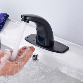 Resim FAWER Faucet & Shower Fleko Tek Çıkışlı Siyah Fotoselli Sensörlü Lavabo Bataryası 