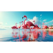 Resim Venspor Pembe Flamingolar ve Göl Manzarası Temalı Arkaplan, 200x150cm, Fon, Duvar Örtüsü 