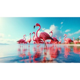 Resim Venspor Pembe Flamingolar ve Göl Manzarası Temalı Arkaplan, 200x150cm, Fon, Duvar Örtüsü 