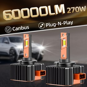 Resim 2 adet D1S D2S D3S D4S D5S LED Far 270W 60000LM Süper Parlak İki Taraflı CSP Çip D1R D2R D3R D4R Canbus Araba Işığı Alüminyum, Motorlu Araçlar İçin, 12-24V, 2 adet, Pil Olmadan 