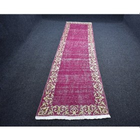 Resim Zehra Abla Halı Vintage El Dokuma Benzersiz Tek Renk Fuşya İran Yolluk Yün Halı 6966 Çok Renkli 