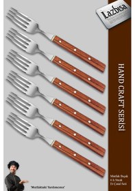 Resim Hand Craft Serisi 6 Parça Steak Et Kahvaltı Yemek Çatalı Mft-865 Gül 