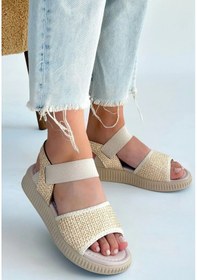 Resim Jake Bej Hasır Cilt Sandalet Göründüğü Gibi 