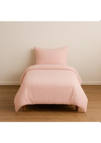 Resim Tek Kişilik Düz Renk Pudra Nevresim + 1 Adet Yastık Kılıfı Pudra 