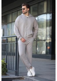 Resim Madmext Boyalı Gri Kapüşonlu Fermuarlı Basic Erkek Eşofman Takımı E7331 Boyalı Gri 