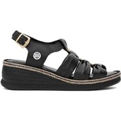 Resim Mammamia D25ys-2545 Kadın Hakiki Deri Dolgu Topuk Sandalet Siyah Siyah 