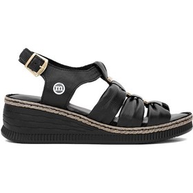 Resim Mammamia D25ys-2545 Kadın Hakiki Deri Dolgu Topuk Sandalet Siyah Siyah 