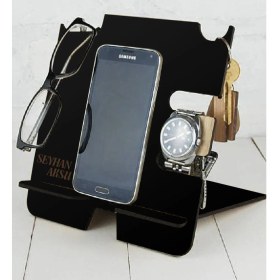 Resim BK Kişiye Özel Ahşap Telefon Şarj Standı Organizer 