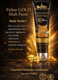 Resim HOOFSANDPAWSVET Feline GOLD Malt Paste 100g Kedi Tüy Yumağı Önleyici, Omega 3-6 İçeren Malt Macunu 
