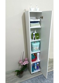 Resim Tek Kapaklı 5 Raflı Çok Amaçlı Banyo Mutfak Kiler Dolabı Beyaz 