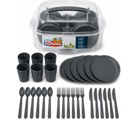 Resim RSC Marketim 32 Parça Taşınabilir Piknik Seti Bardak, Tabak, Çatal, Bıçak, Kaşık, Saklama Kabı Dahi 