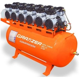 Resim Grayzer GPA1100 300 L 6 Kafa Sessiz ve Yağsız Hava Kompresörü 