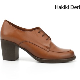 Resim GÖNDERİ(R) Kadın / Kız Taba Antik Bağcıklı Orta Kalın Topuklu Hakiki Deri Oxford Ayakkabı 