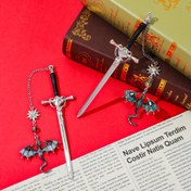 Resim 1/2 adet yeni zarif ejderha kolyeli kutsal kılıç metal kitap ayracı, yaratıcı ve benzersiz kutsal kılıç ejderha alaşım okuma aksesuarı, okuyucular, kitap severler ve kitapseverler için şık hediye 