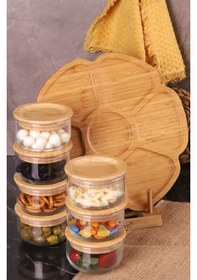 Resim Bambum Duo 300ml 7'li Dönen Servisli Bambu Silikonlu Kapaklı Hava Aldırmaz Cam Kahvaltılık 