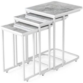 Resim High Gloss Parlak Mermer Desen 3Lü C Zigon Sehpa (531810432) 