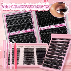 Resim 640/300 /160 Parça Kirpik Uzatma Seti, 2'si 1 Arada Yapıştırıcı, Cepte ve Fırçalı 30D/ İnce Çizgi 40 Şerit - Anime Bebek Hacimli Kalın Sahte Tüyler, 8-18mm Karşım Boylar Bağlantılı, 8 Kullanım ile Evde Do-It Yourself (DIY) Kitini Araya Girebilirsiniz 