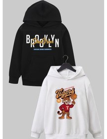 Resim Panios Kids 2'li Brooklyn-tigers Baskılı Erkek Çocuk Kanguru Cepli Kapüşonlu Beyaz-siyah Sweatshirt Beyaz - Siyah 