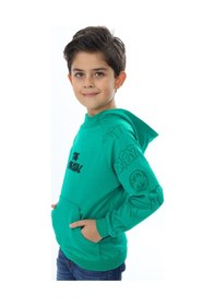 Resim Toontoy Kids Toontoy Erkek Çocuk Relax Fit Kapüşonlu Cepli Reglan Kol Baskılı Sweatshirt - 2 İplik Yeşil 