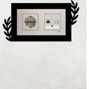Resim Yaprak Tasarım 2li Priz Çerçevesi İç Ölçü 15,5x8,4 Cm Ev Süsü - 2li Dekoratif Piriz Süsü Siyah 