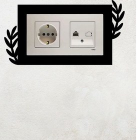 Resim Yaprak Tasarım 2li Priz Çerçevesi İç Ölçü 15,5x8,4 Cm Ev Süsü - 2li Dekoratif Piriz Süsü Siyah 
