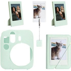 Resim Instax Mini 12 Lila Slikon Kılıf Mini 28'li Albüm ve Fotoğraf Çerçeveleri Aksesuar Seti 