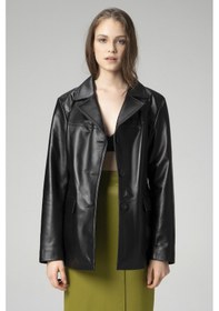 Resim Siyah Dericlub Wm035 Gerçek Deri Kadın Blazer 