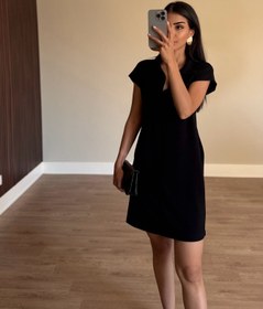 Resim Polo Yaka Modal Siyah Elbise - L 